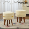 Velvet Ottoman Stool | Round Foot Rest for Living Room | Dressing Table Makeup Stool | Upholstered Puffy Seat with Solid Wood Legs | Bedroom, Vanity & Home Decor | 38 x 38 cm (15 x 15 Inch) Set of 2