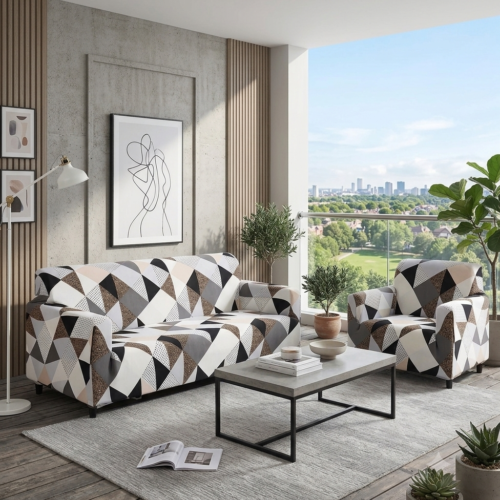 Black & Glod Floral 103 Printed Elastic Stretchable Sofa Cover set - 5 seater - Black & Gold Floral