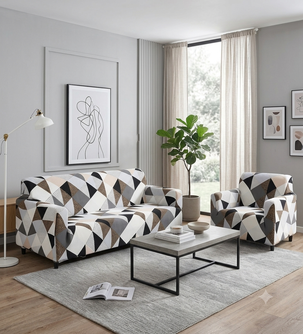 Printed Elastic Stretchable Sofa Cover set - 5 seater - Black & Gold Floral - Image 4