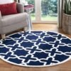 | Geometric Quatrefoil Hand Tufted Woolen Round shaped Carpet & Area Rug for Living Room, Bedroom and Hall | Premium quality Qualeen |