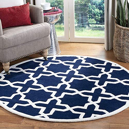 Geometric Quatrefoil Navy Blue | Geometric Quatrefoil Hand Tufted Woolen Round shaped Carpet & Area Rug for Living Room, Bedroom and Hall | Premium quality Qualeen |