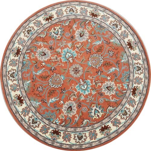 Irani Medallion Coral Red | Persian / Iranian Medallion Hand Tufted Round shaped Carpet & Area Rug for Living Room Bedroom and Hall | Premium quality Qualeen |