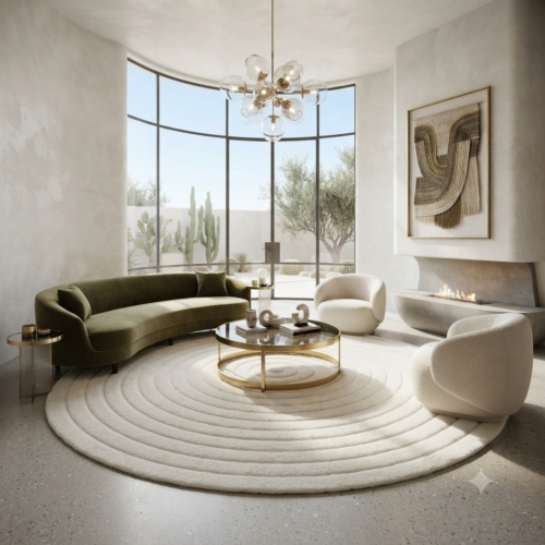 Round white spiral 102 | Hand Tufted multi design Woolen Carpet & Area Rug for Living Room Bedroom and Hall | Premium quality Qualeen | Spiral Carved Round shaped |